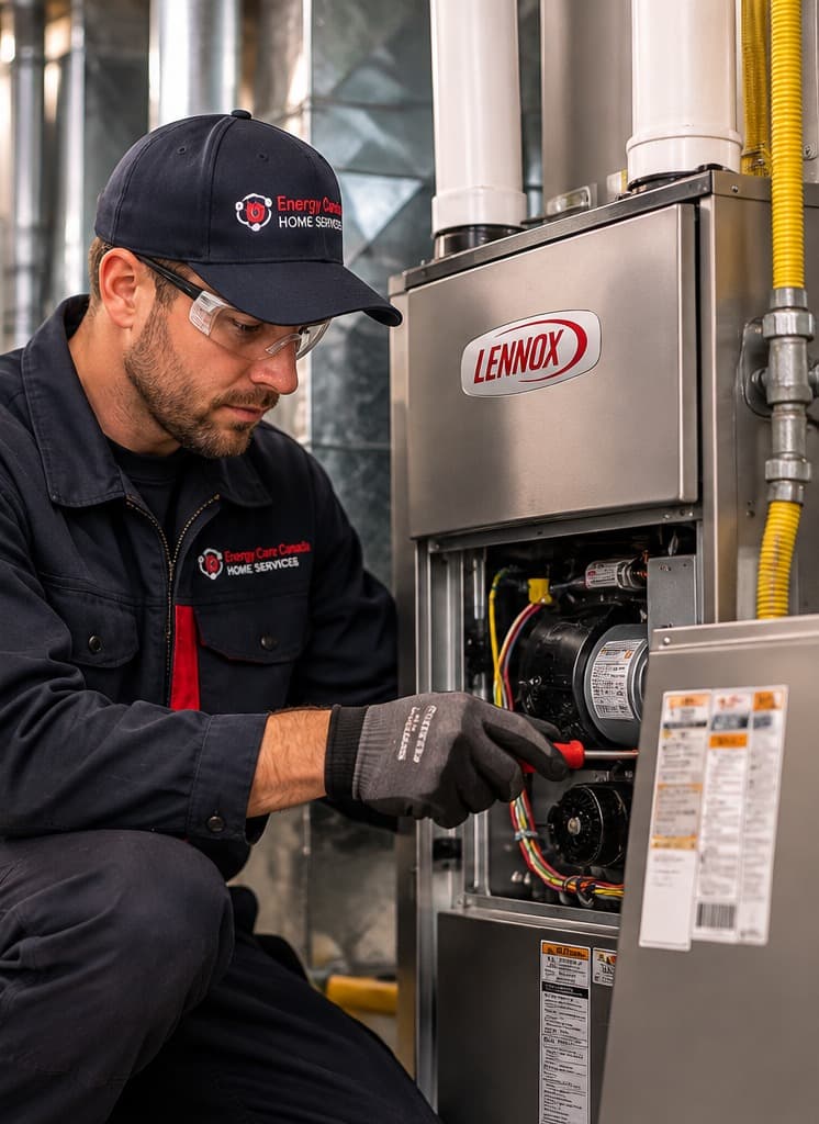 Energy Care technician servicing a furnace