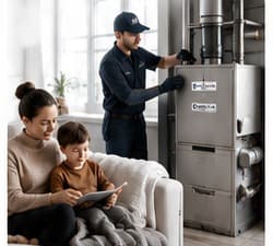 Technician servicing a residential furnace